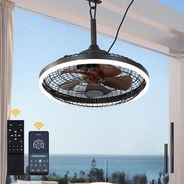 20 in. Black Outdoor Ceiling fan with LED lights and Remote Included, 6 Speed Fandelier