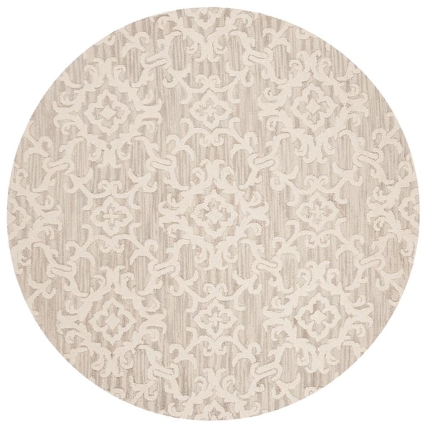 SAFAVIEH Blossom Gray/Ivory 4 ft. x 4 ft. Floral Antique Round Area Rug