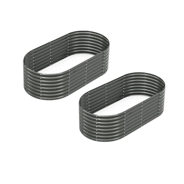 Cesicia Outdoor 6 ft. x 3 ft. x 2 ft. Oval Metal Raised Garden Bed in Gray for Vegetables and Flowers (2 Pack)