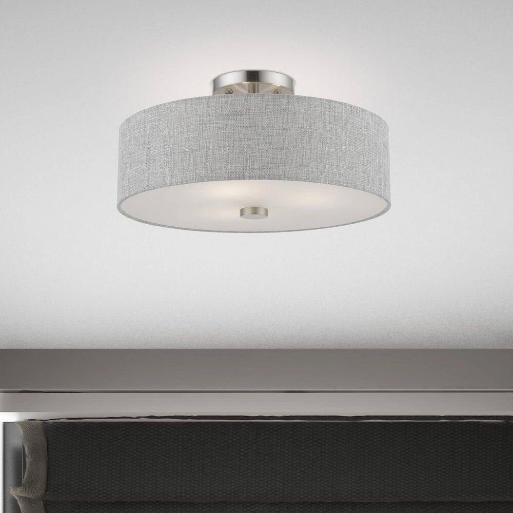 Dakota 15" Brushed Nickel & Shiny White Drum Semi-Flush Mount