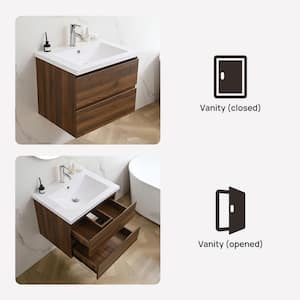 24 in. W x 18 in. D x 20 in. H Single Sink Floating Bath Vanity in Black Walnut with White Resin Top Assembled