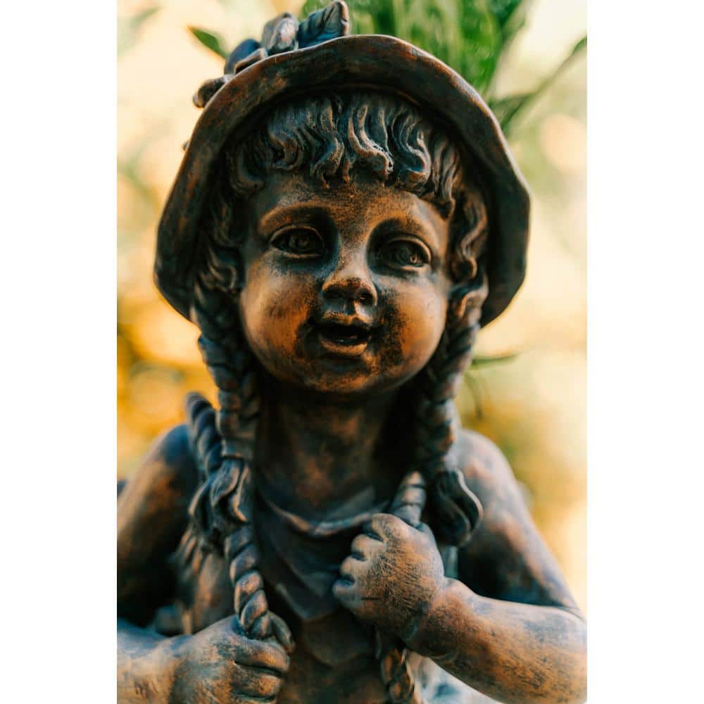 24" Faux Bronze Magnesium Oxide Girl Garden Statue with Plant Pot