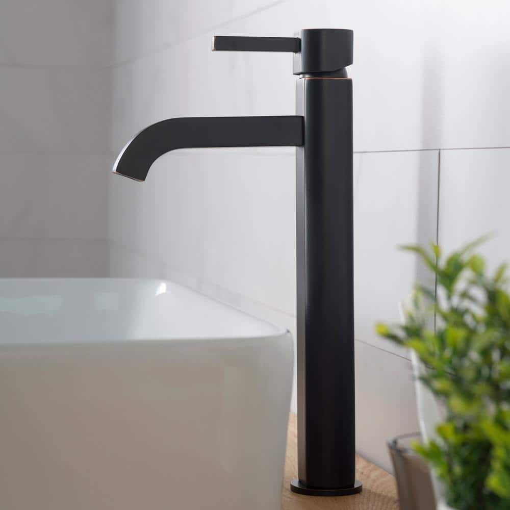 Satin Nickel Modern Vessel Single Hole Faucet in Bronze