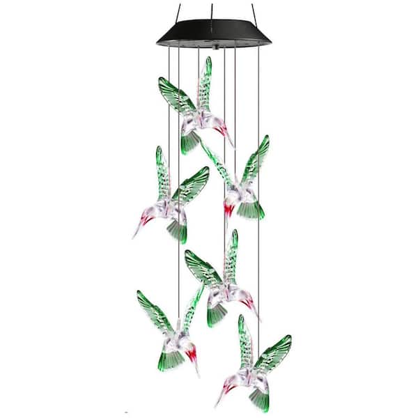 Phewnyzo Solar Humming bird Wind Chime with Color Changing LED Lights Waterproof Decorative Mobile for Indoor and Outdoor Use