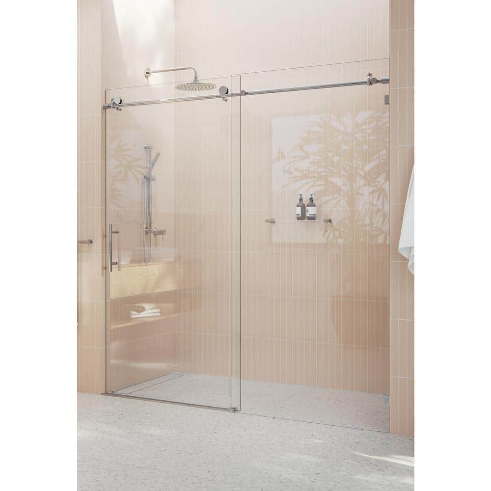 Polished Chrome Frameless Sliding Shower Door with Clear Glass Panels