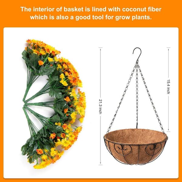 21.3 in Orange Yellow Outdoor Indoor Silk Artificial Chrysanthemum