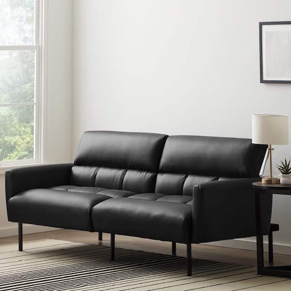 Black Faux Leather Futon Sofa Bed, Comfort Design Leather Sofa Bed