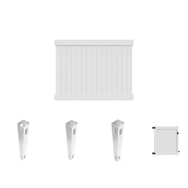 Linden 6 ft. H x 8 ft. W White Vinyl Privacy Fence Panel with 5 ft. Gate and Posts