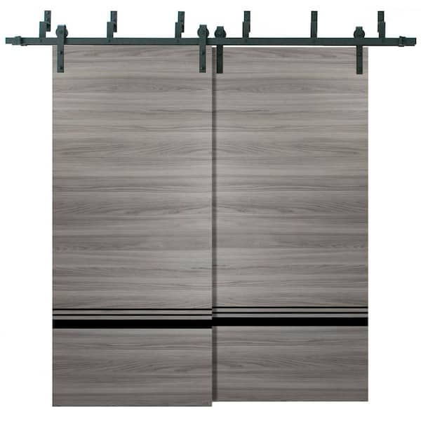 84 in. x 96 in. 2 Panel Ginger Ash Solid Wood with Honeycomb Sliding Barn Door with Hardware Kit