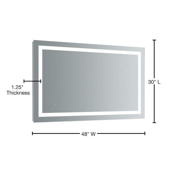 Santo 48 in. W x 30 in. H Frameless Single Bathroom Mirror with LED Lighting and Mirror Defogger Santo 48 in. W x 30 in. H Frameless Single Bathroom Mirror with LED Lighting and Mirror Defogger