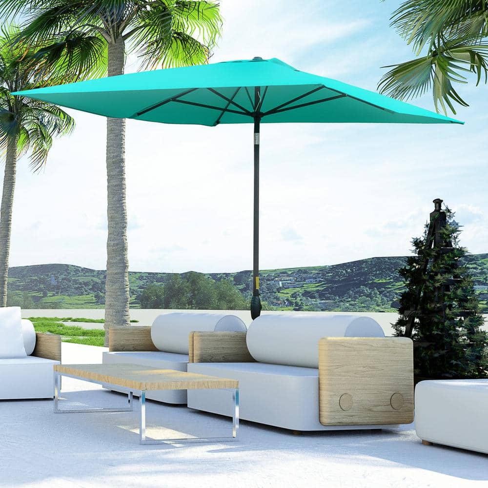 Teal Green Rectangular Market Umbrella with Crank and Tilt