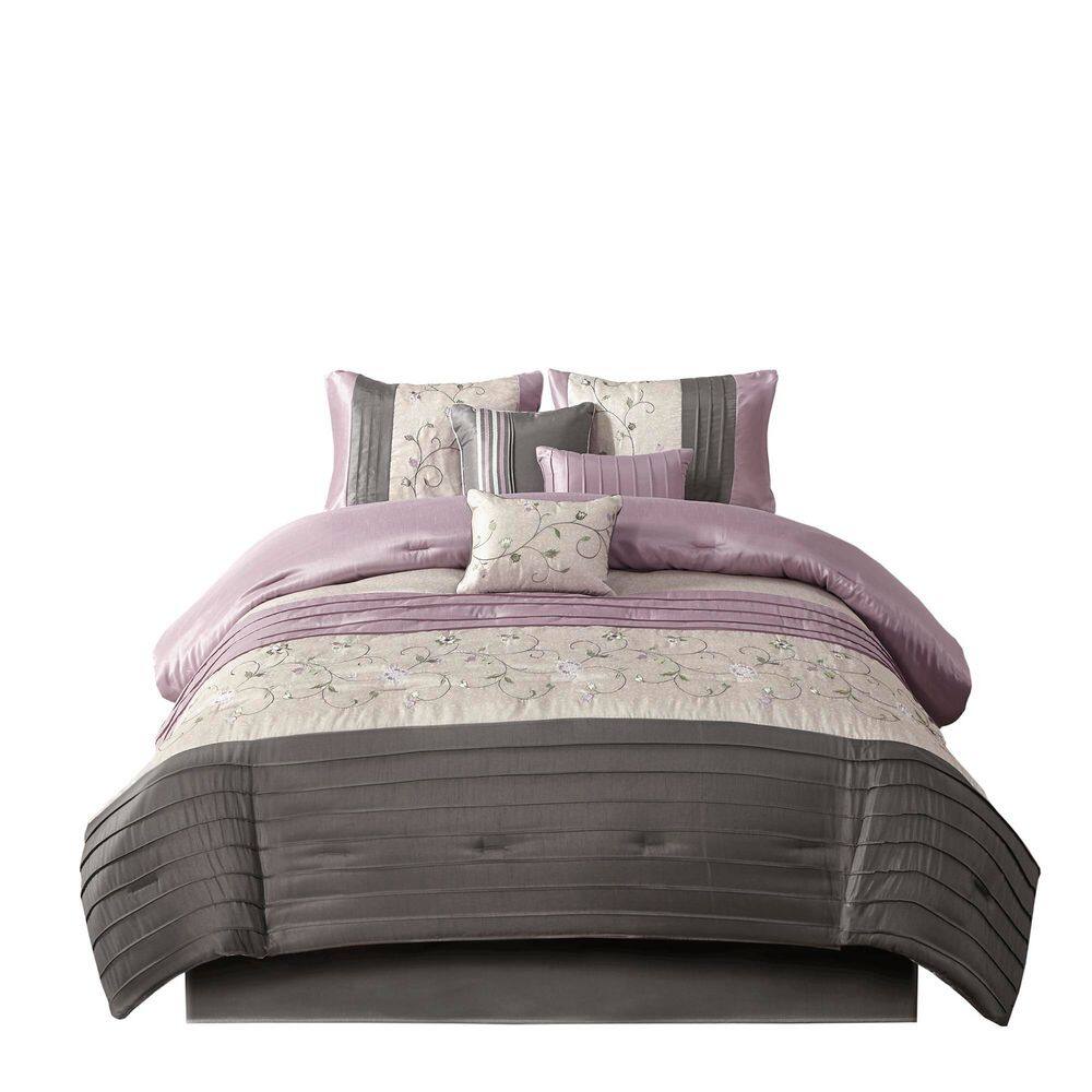 Purple Reversible Queen 7-Piece Embroidered Bedspread Set