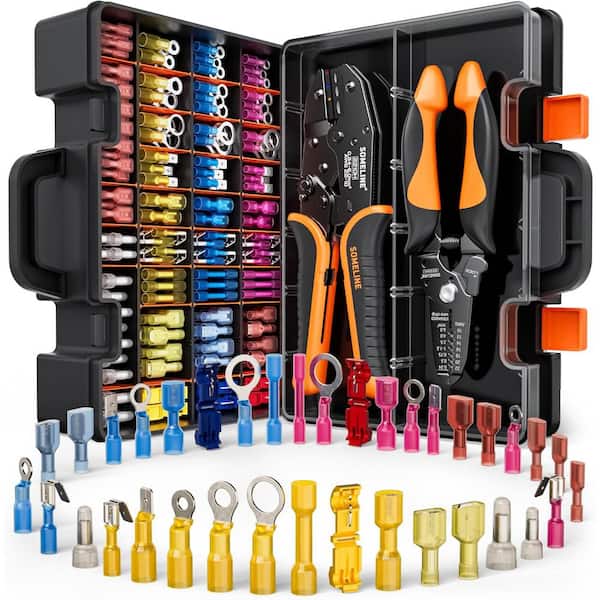 Crimping Tool Kit with 39 Size Marine Grade Heat Shrink Wire Connectors - AWG 22-10 in Multi-Color (215 Pieces)