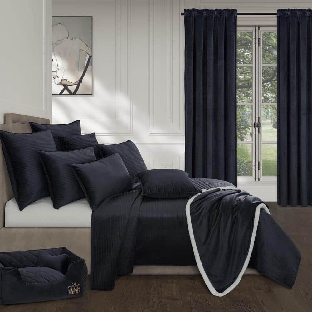 Indigo Velvet Lumbar Decorative Throw Pillow Cover 14 x 40 in