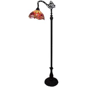 61 in. Black and Red 1 Dimmable (Full Range) Torchiere Floor Lamp for Living Room with Glass Dome Shade