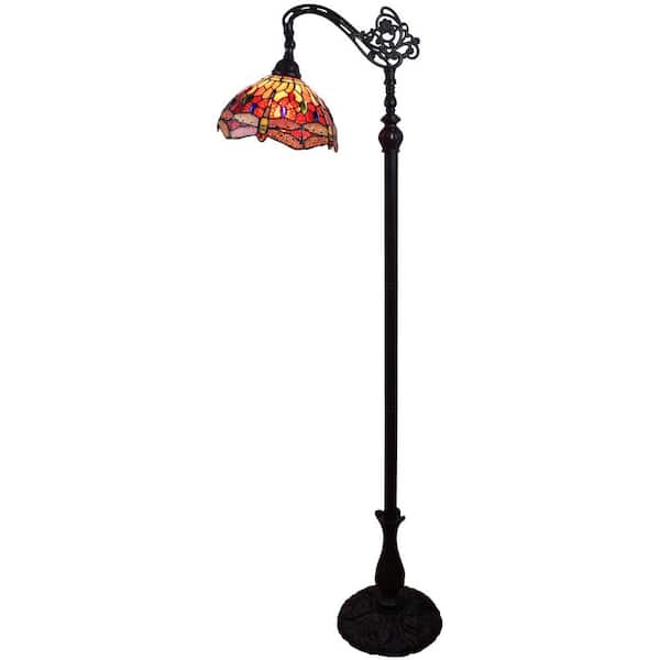 HomeRoots 61 in. Black and Red 1 Dimmable (Full Range) Torchiere Floor Lamp for Living Room with Glass Dome Shade