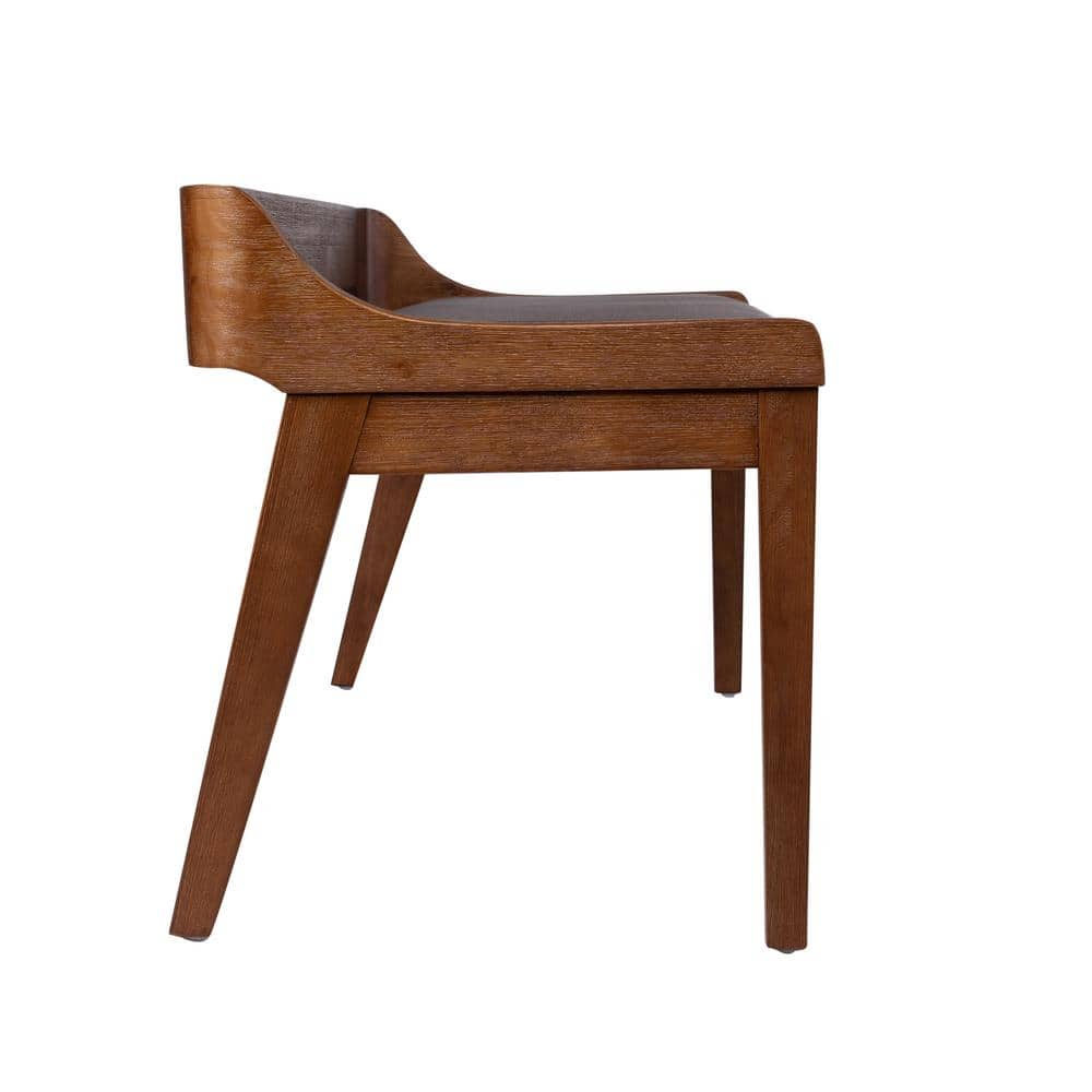 Rasmus Chestnut Brown Acacia Wood Dining Bench with Faux Leather Seat