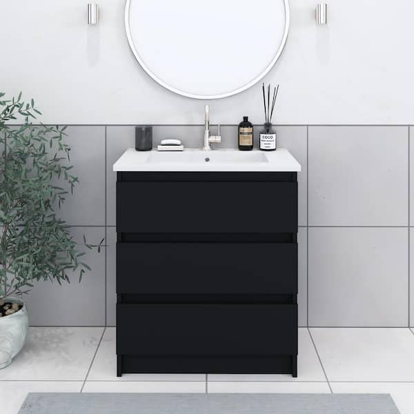 Pepper 30 in. W x 20 in. D Bath Vanity in Black with Acrylic Vanity Top in White with White Basin