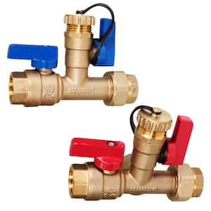 1 in. FIP Tankless Water Heater Kit- Set of 2 Heavy Duty Hot and Cold Isolation Valves with Cleanouts, Forged Brass