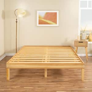 14 in. Natural Queen Solid Wood Platform Bed with Wooden Slats