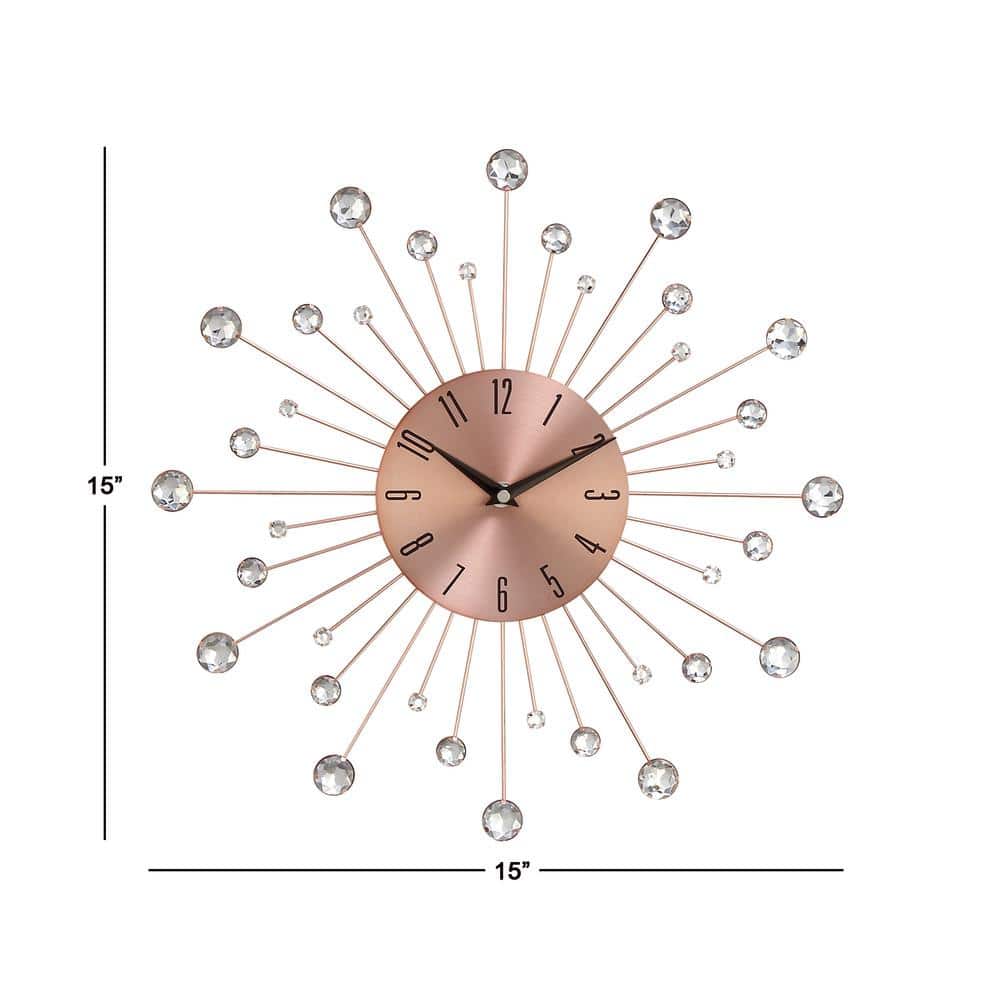 Copper Sunburst Wall Clock with Crystal Accents, 15"