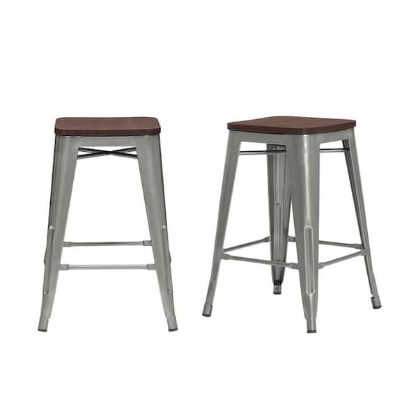 Stylewell Finwick Metal Gray, Gray Backless Counter Stools