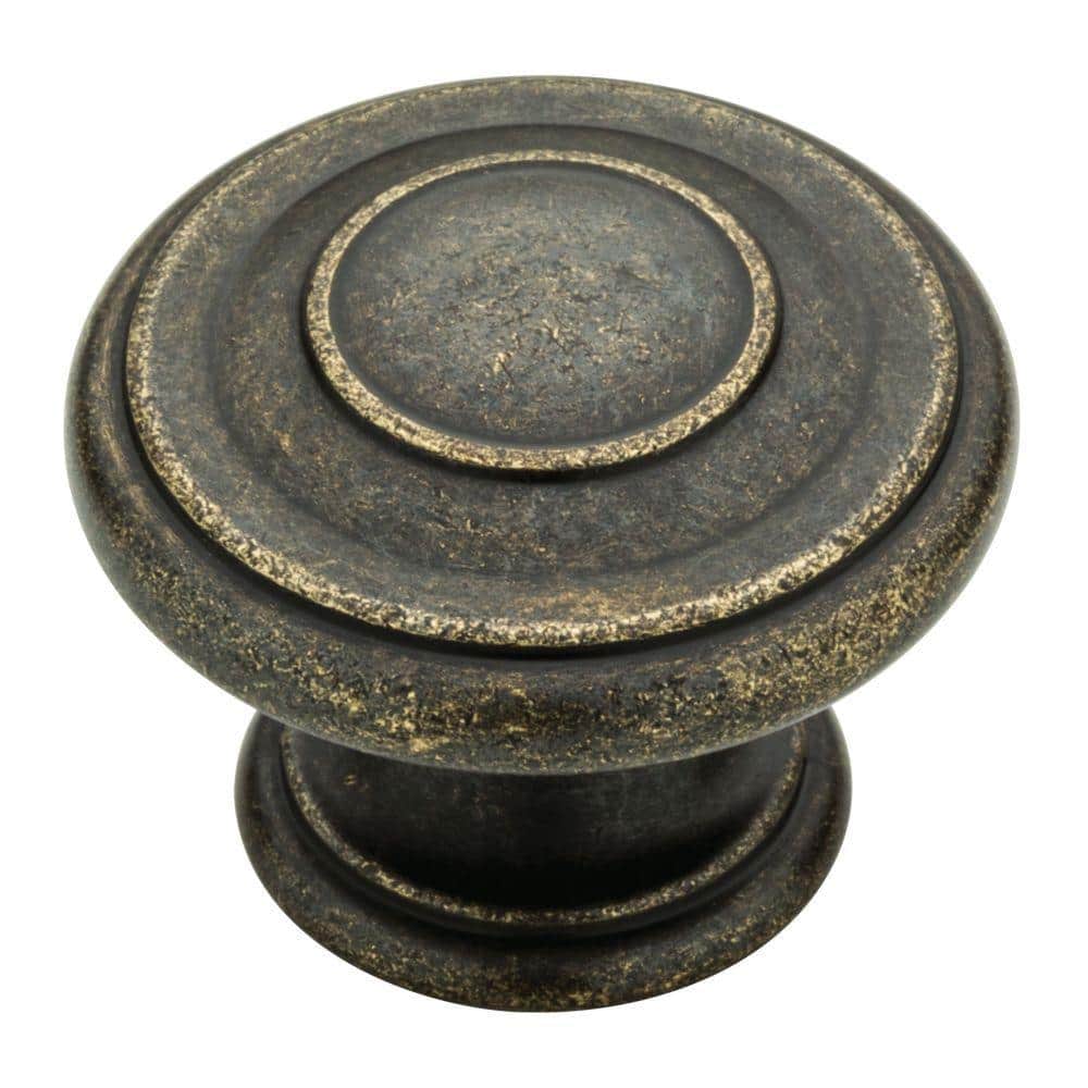 35mm Round Cabinet Knob in Antique Brass - Knurled Range by