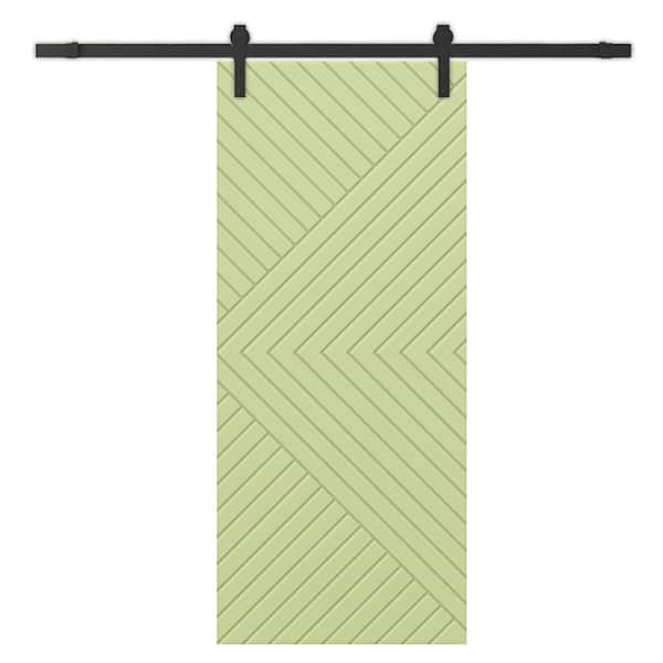 CALHOME Chevron Arrow 32 in. x 96 in. Fully Assembled Sage Green Painted MDF Modern Sliding Barn Door with Hardware Kit