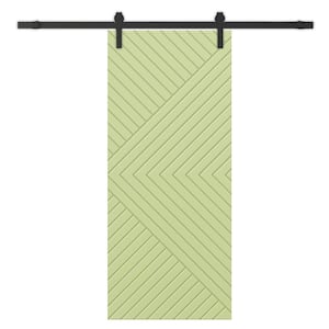 Chevron Arrow 44 in. x 84 in. Fully Assembled Sage Green Stained MDF Modern Sliding Barn Door with Hardware Kit