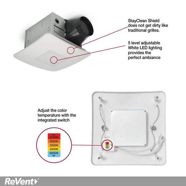 110 CFM Ceiling/Wall Easy Roomside Installation Bathroom/Bath Exhaust Fan with Adjustable LED Lighting, Humidity Sensing 110 CFM Ceiling/Wall Easy Roomside Installation Bathroom/Bath Exhaust Fan with Adjustable LED Lighting, Humidity Sensing