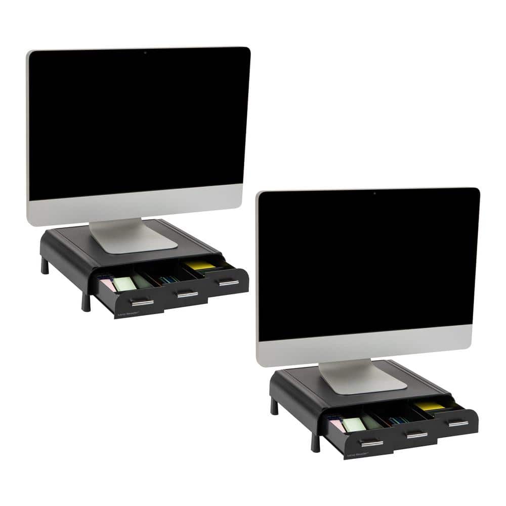 13.5 in. L x 13 in. W x 4 in. H Monitor Stand Desktop Riser Organizer with 3 Storage Drawers, Black (2-Pack) price history on PriceWatchPro