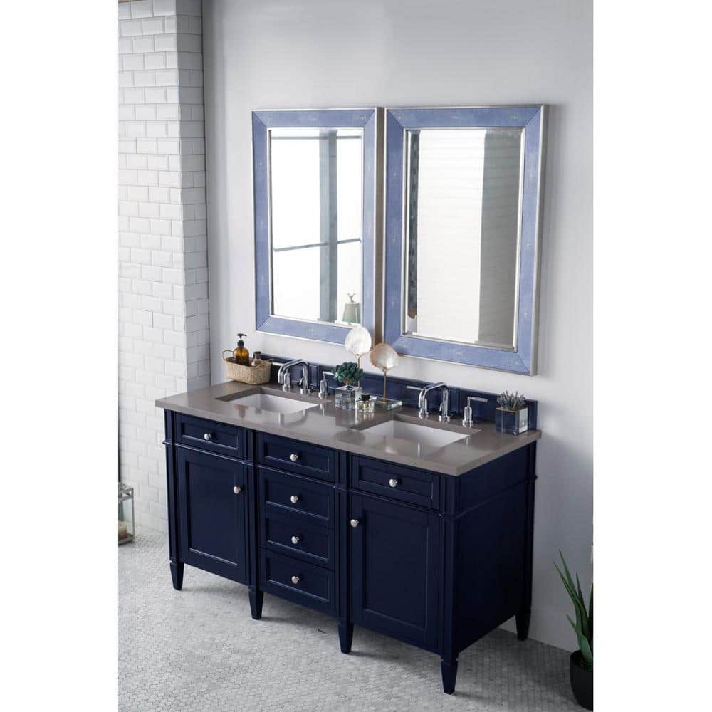 James Martin Vanities Brittany 60 In Double Bath Vanity In Victory Blue With Quartz Vanity Top In Grey Expo With White Basin 650 V60d Vbl 3gex The Home Depot