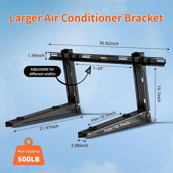 1-Piece Metal Mini Split Wall Mounting Bracket for 9000-36000 BTU Compressors HVAC Systems Included in Black