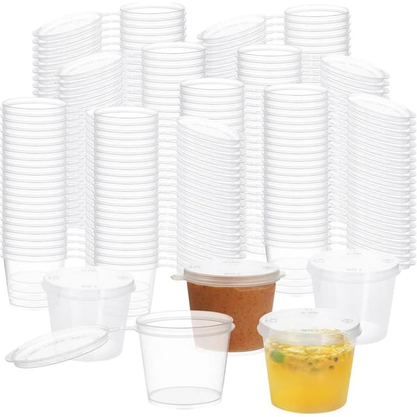 Portion Cup 400 Pack 1 oz Clear Plastic Portion Containers with Lids Food Storage Cups for Sauce