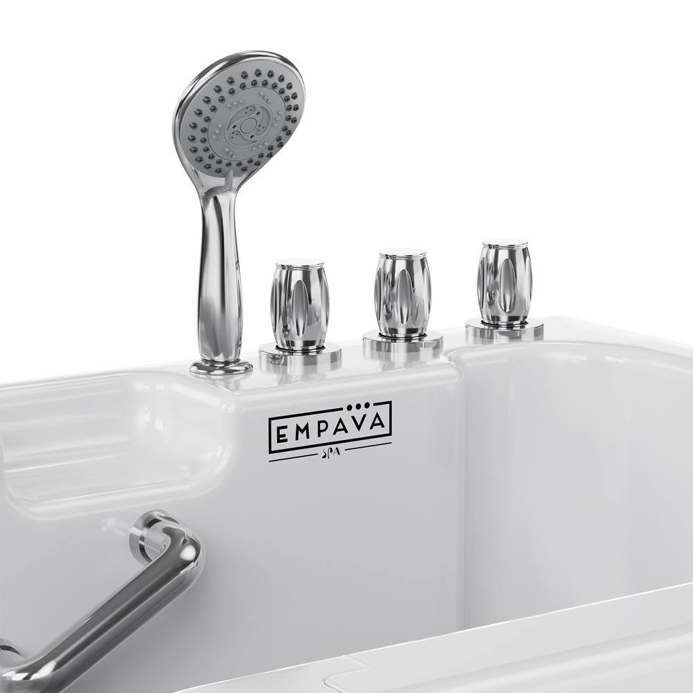 Empava White Acrylic Walk-In Soaking Bathtub with Handrails