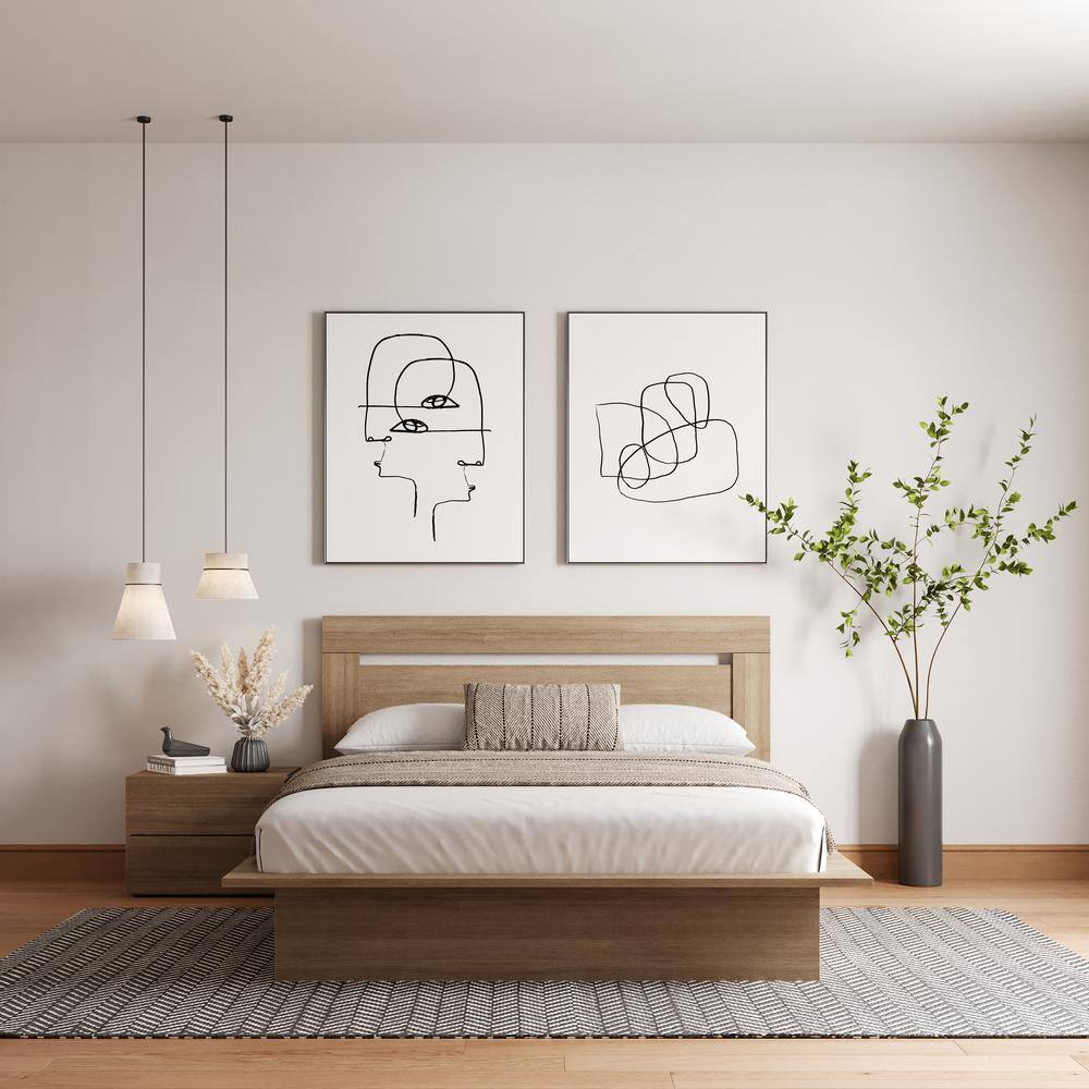 Malibu Light Brown Oak 3-Piece Bedroom Set with Platform Bed and Nightstand