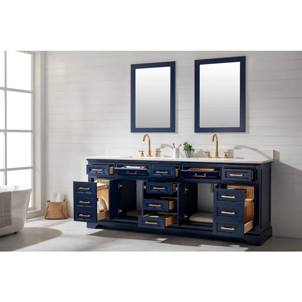 Milano 84" Blue Double Sink Vanity with Marble Top