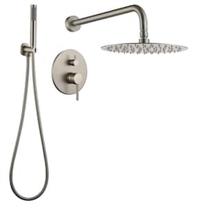 Single Handle 1-Spray Rain Wall Moinut Round 10 in. Shower Faucet Head 1.8 GPM with Handheld in Brushed Nickle