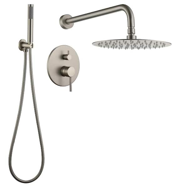 Mondawe Single Handle 1-Spray Rain Wall Moinut Round 10 in. Shower Faucet Head 1.8 GPM with Handheld in Brushed Nickle