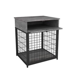 Industrial 19.7 in. W Rustic Grey 26.9 in. H Rectangle MDF Wooden Top Dog Crate Furniture End Table, Side Table
