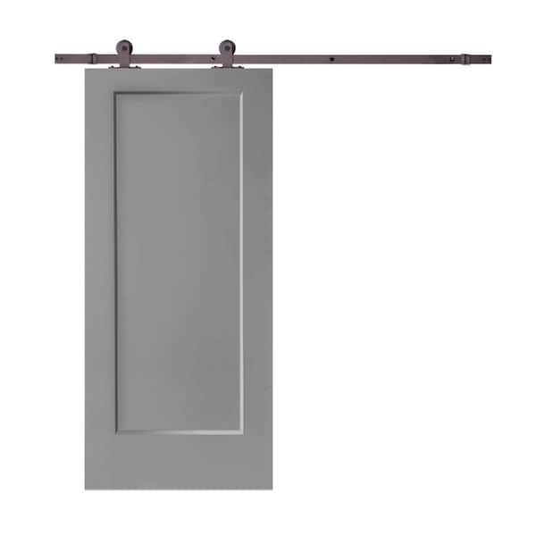 CALHOME 30 in. x 80 in. Light Gray Stained Composite MDF 1-Panel Interior Sliding Barn Door with Hardware Kit