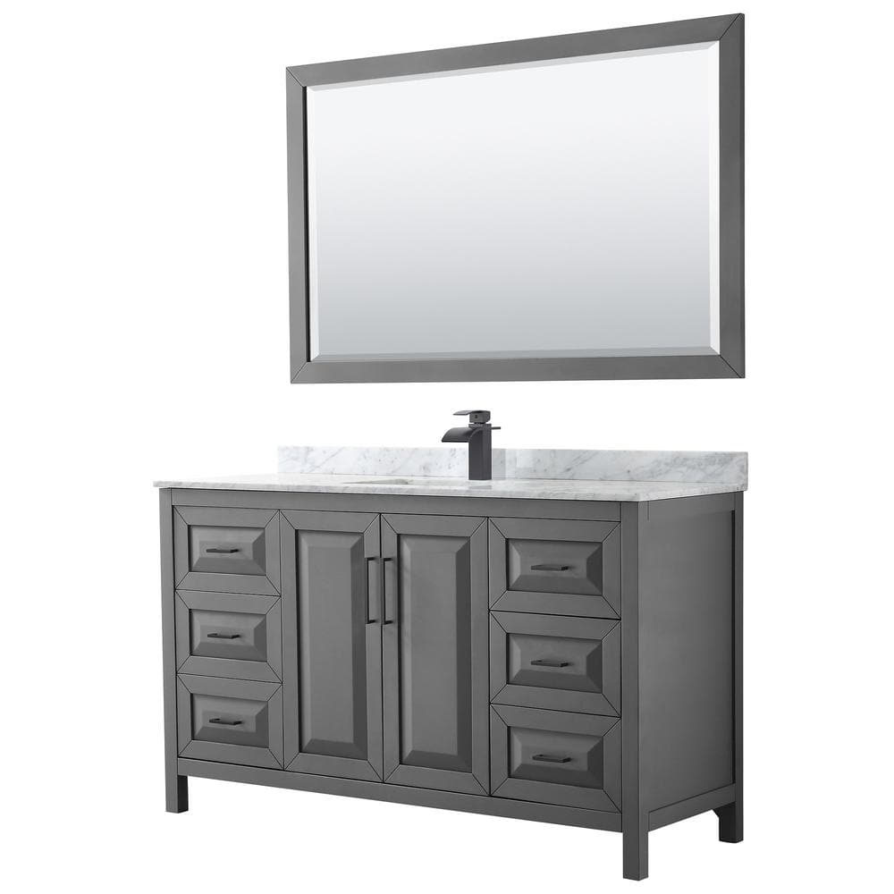 Daria 60 in. W x 22 in. D x 35.75 in. H Single Bath Vanity in Dark Gray with White Carrara Marble Top and 58 in. Mirror price history on PriceWatchPro