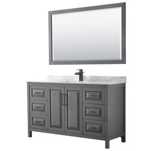 Daria 60 in. W x 22 in. D x 35.75 in. H Single Bath Vanity in Dark Gray with White Carrara Marble Top and 58 in. Mirror