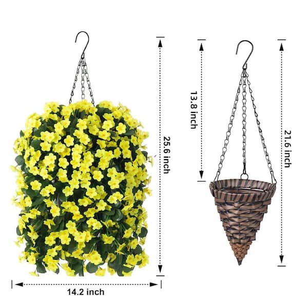 1 in. Yellow Artificial Orchid Vine Hanging Plant Basket 28.5 in