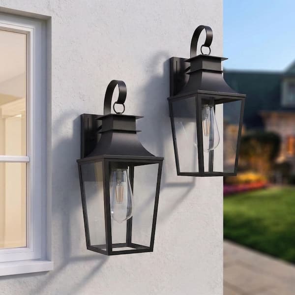 Hawaii 21 in. 2-Light Black Dusk to Dawn Dimmable Outdoor Hardwired Wall Sconce Lighting Fixture No Bulbs Included