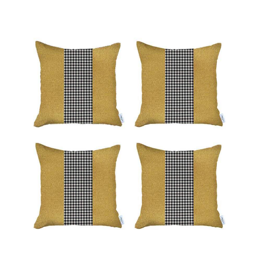 Yellow and Black Houndstooth Jacquard 18" Square Pillow Covers Set
