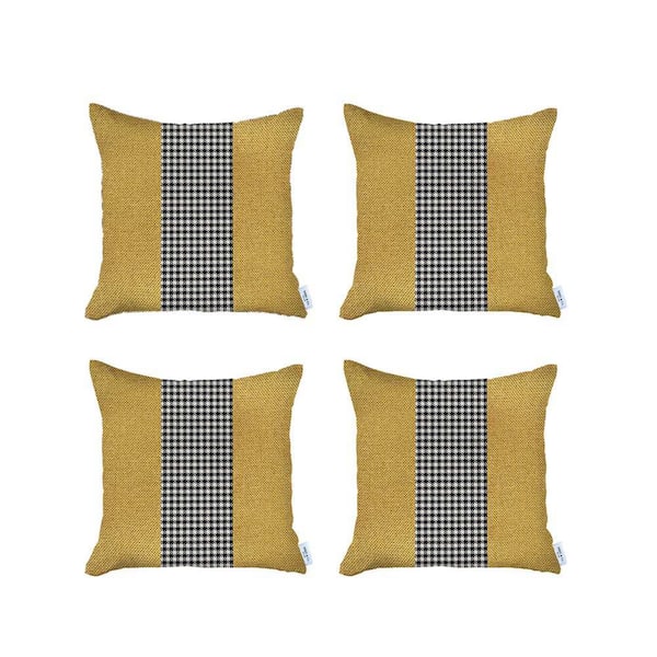 Set Of 4 Yellow Houndstooth Pillow Covers