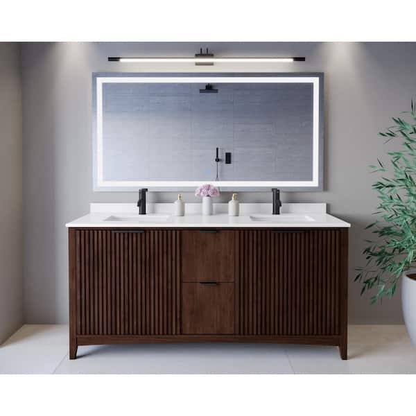 Palmilla 72 in. Double Freestanding Dark Walnut Bath Vanity with White Quartz Top Assembled