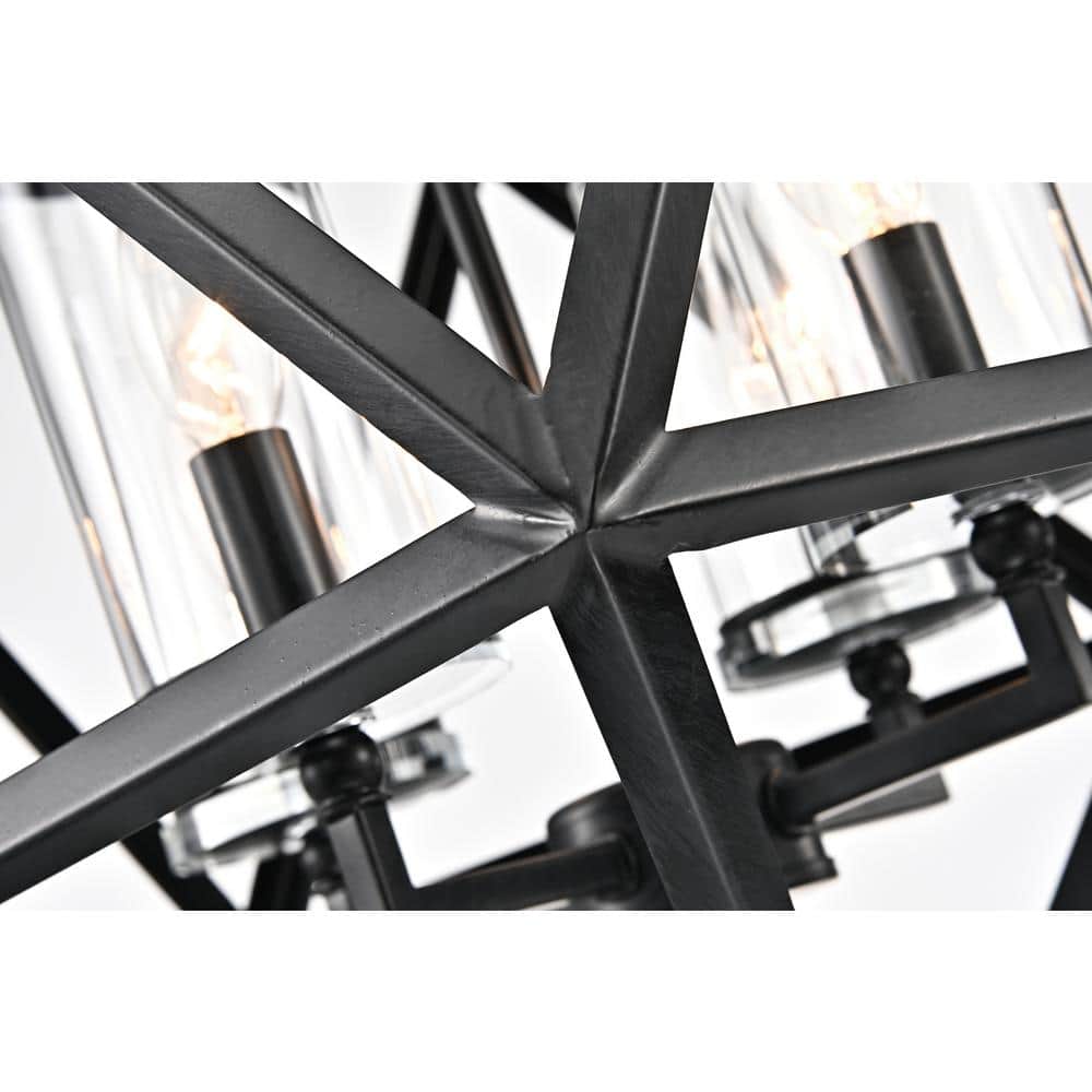 Antique Black Geometric Cage Chandelier with Glass Shades