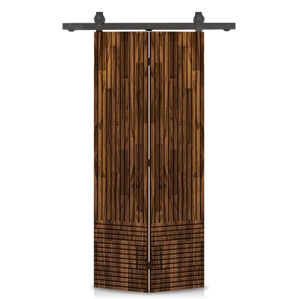CALHOME Japanese 20 in. x 80 in. Hollow Core Walnut-Stained Pine Wood Bi-Fold Barn Door with Sliding Hardware Kit